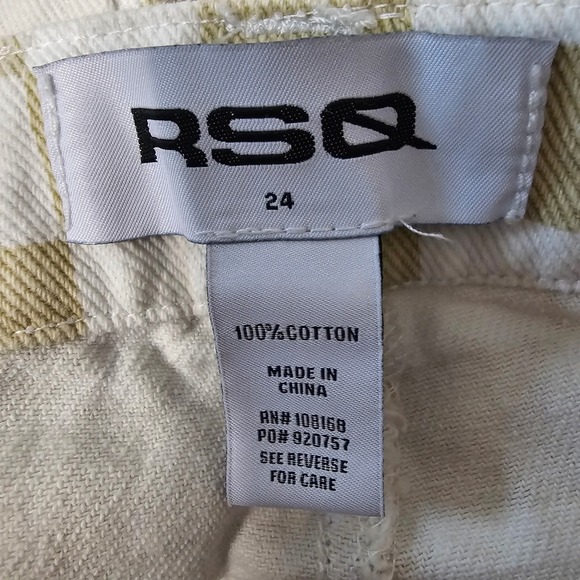 RSQ Tan White Checkered Wide Leg High Rise Jeans Size 24 Skater Streetwear - Picture 6 of 7